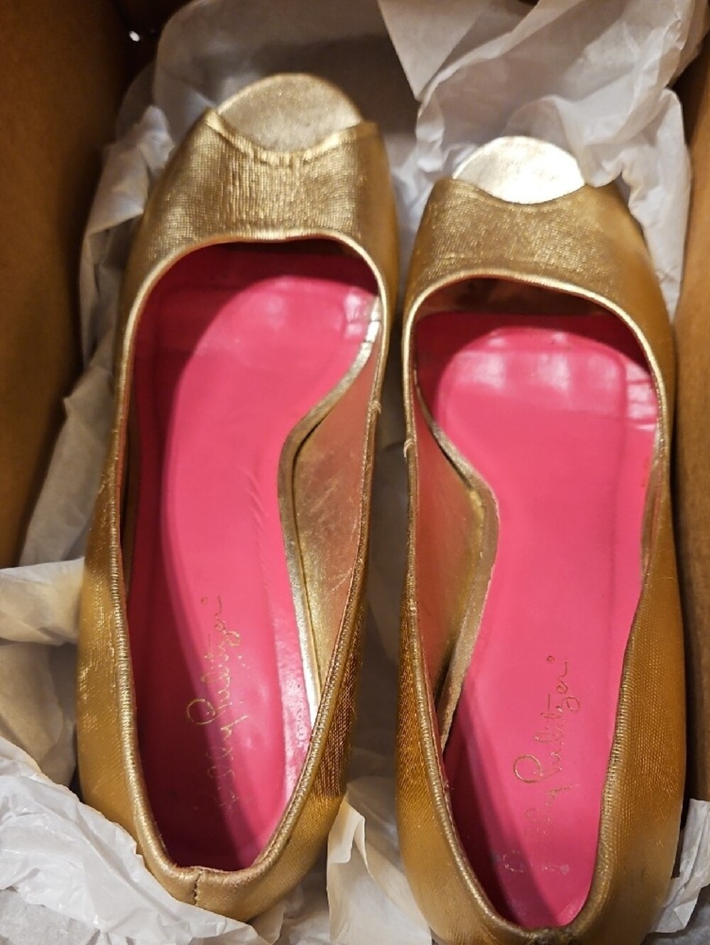 Gold Peep-Toe Women's Heels